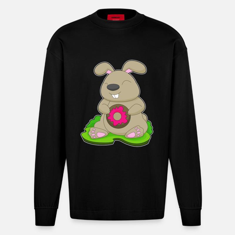 Hase Donut - Heavyweight Oversized Organic Langarmshirt Made in EU - SOLID BLACK