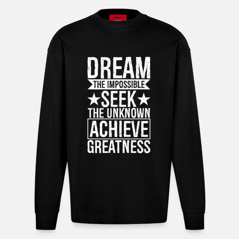 rêver l’Impossible, chercher l’inconnu, réaliser - Manches longues bio épais oversize fabriqué en UE - SOLID BLACK