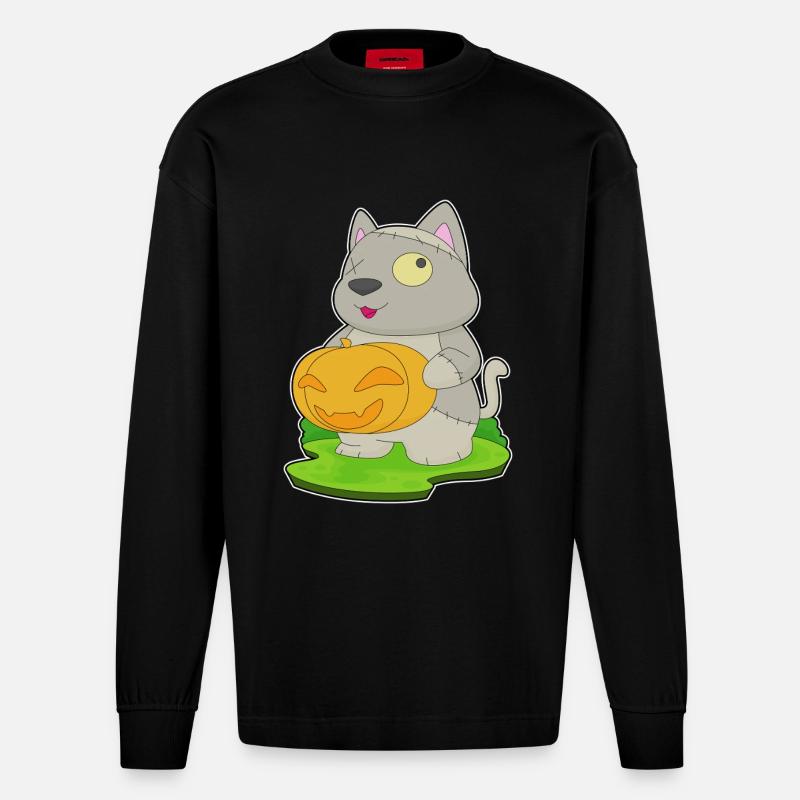 Chat Halloween Zombie - Manches longues bio épais oversize fabriqué en UE - SOLID BLACK