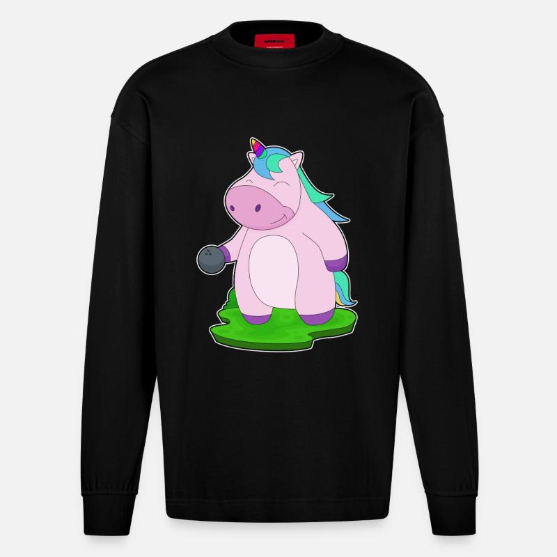 Einhorn Bowling Bowlingkugel - Heavyweight Oversized Organic Langarmshirt Made in EU - SOLID BLACK
