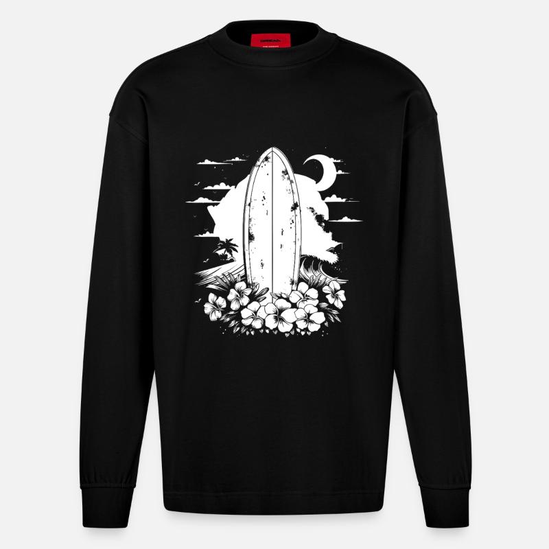 Surfbrett - Heavyweight Oversized Organic Langarmshirt Made in EU - SOLID BLACK