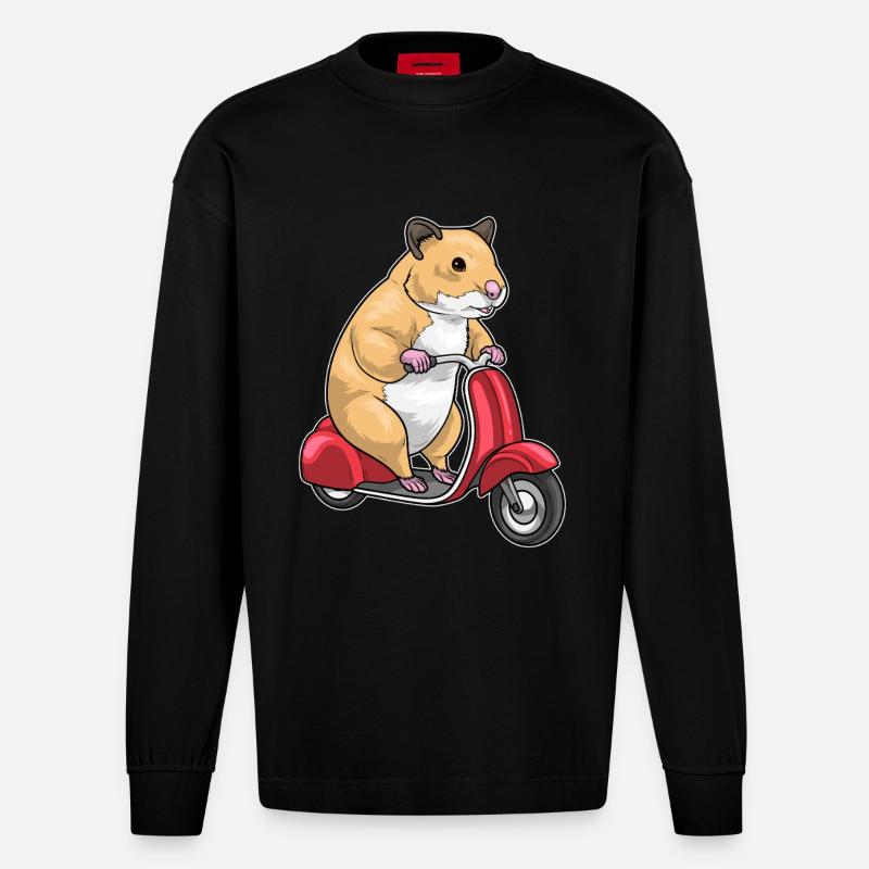 Hamster Motorroller - Heavyweight Oversized Organic Langarmshirt Made in EU - SOLID BLACK