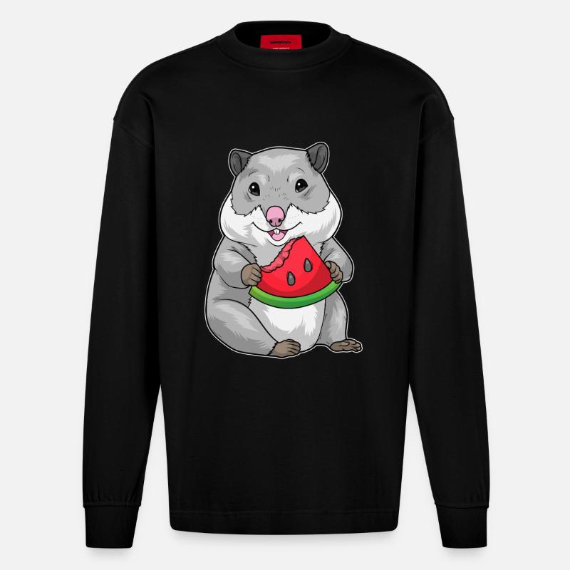 Hamster Pastèque - Manches longues bio épais oversize fabriqué en UE - SOLID BLACK