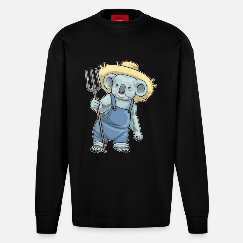 Fourche Koala Farmer - Manches longues bio épais oversize fabriqué en UE - SOLID BLACK