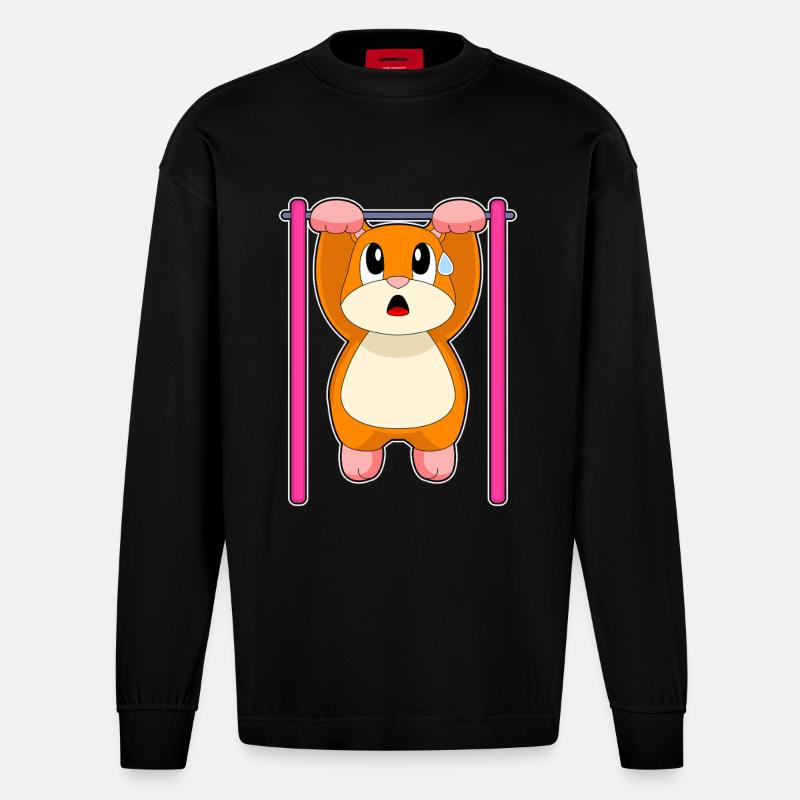 Hamster Bodybuilder Tractions Musculation - Manches longues bio épais oversize fabriqué en UE - SOLID BLACK