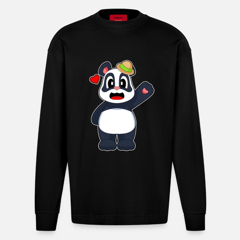 Panda Hut - Heavyweight Oversized Organic Langarmshirt Made in EU - SOLID BLACK