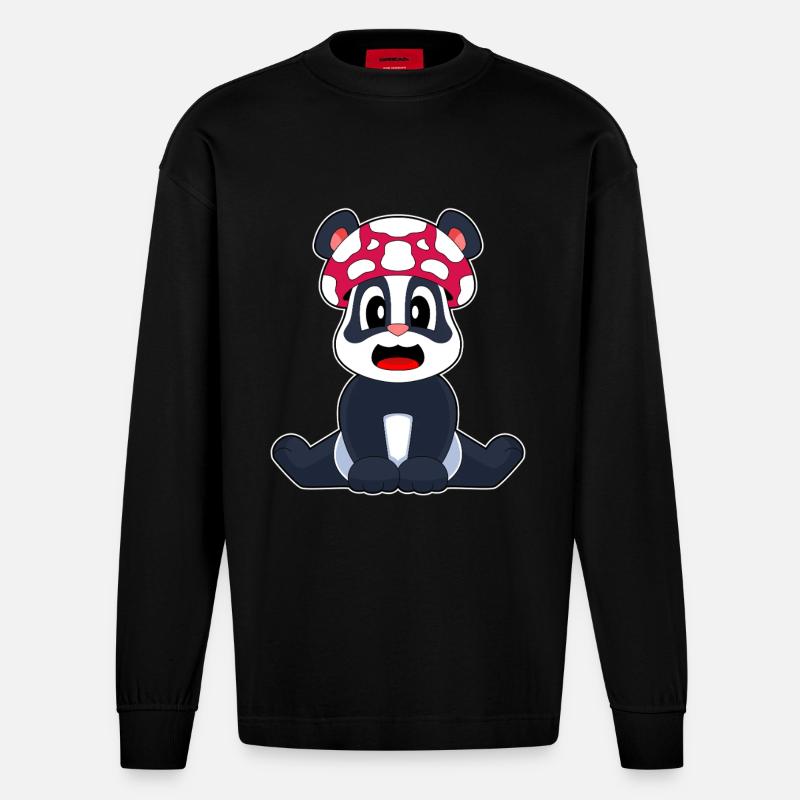Champignon panda - Manches longues bio épais oversize fabriqué en UE - SOLID BLACK