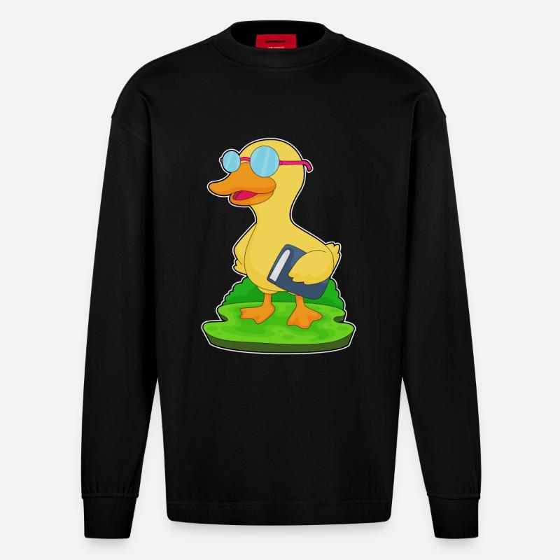 Ente Nerd Buch Brille - Heavyweight Oversized Organic Langarmshirt Made in EU - SOLID BLACK