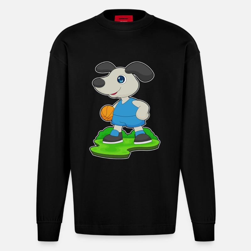 Chien Basketteur Basketteur - Manches longues bio épais oversize fabriqué en UE - SOLID BLACK