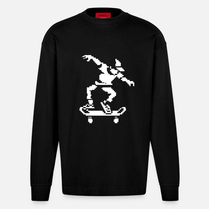 Skateboarder Pixel Grafik - Heavyweight Oversized Organic Langarmshirt Made in EU - SOLID BLACK