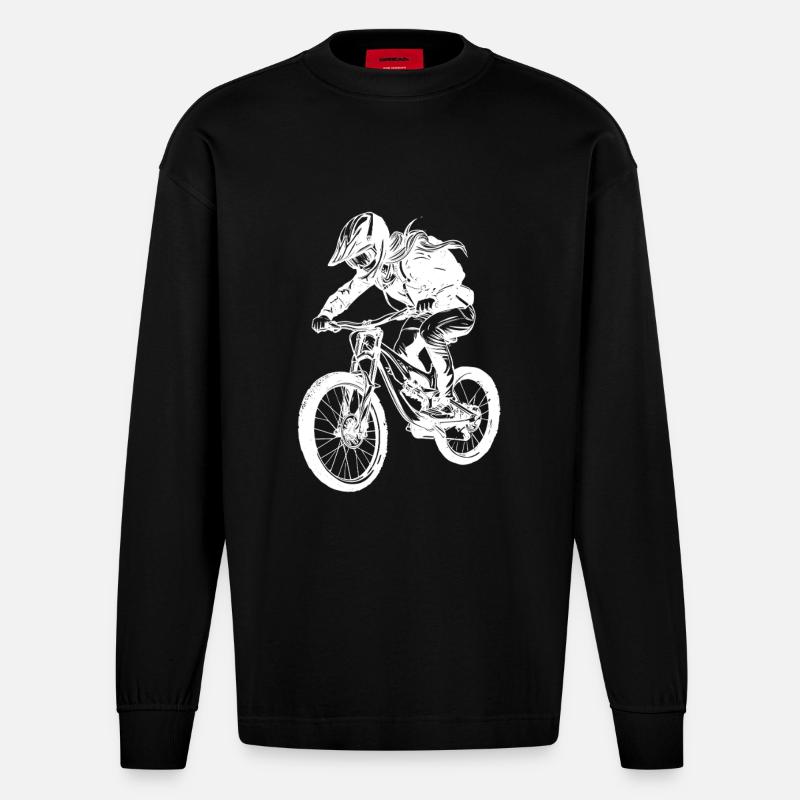 Mountain Biker Mädchen - Heavyweight Oversized Organic Langarmshirt Made in EU - SOLID BLACK