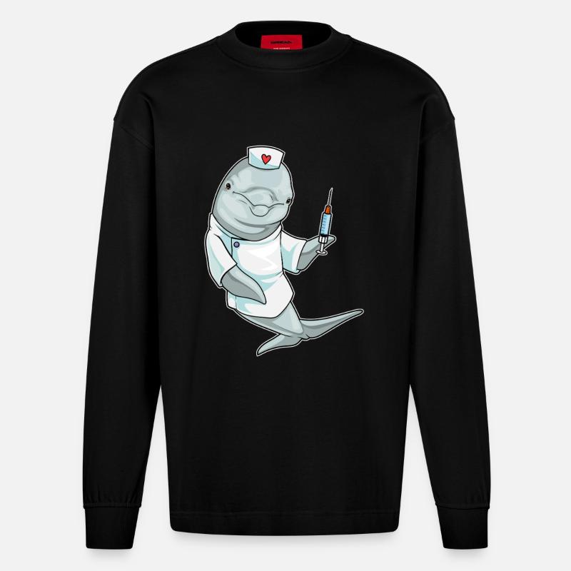 Seringue d’infirmière dauphin - Manches longues bio épais oversize fabriqué en UE - SOLID BLACK