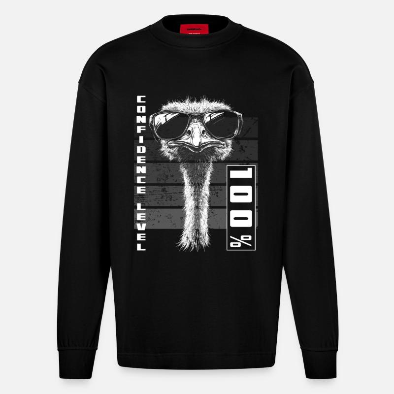 Vogel Strauß Sonnenbrille Selbstbewusst Geschenk - Heavyweight Oversized Organic Langarmshirt Made in EU - SOLID BLACK