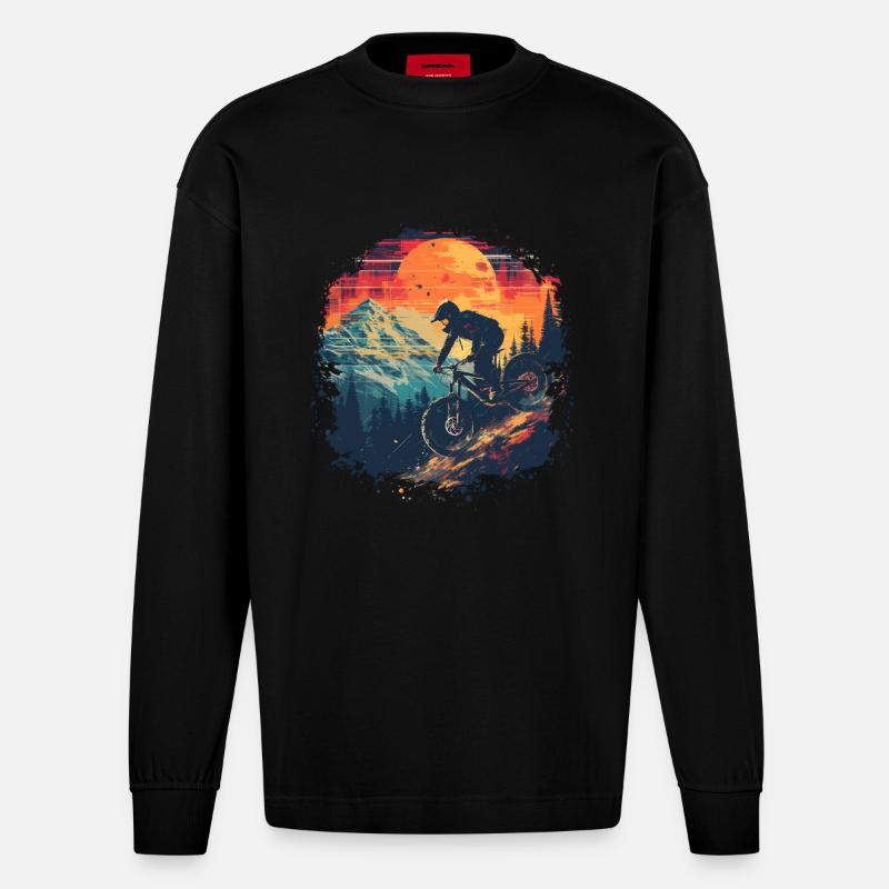 VTT Synthwave - Manches longues bio épais oversize fabriqué en UE - SOLID BLACK