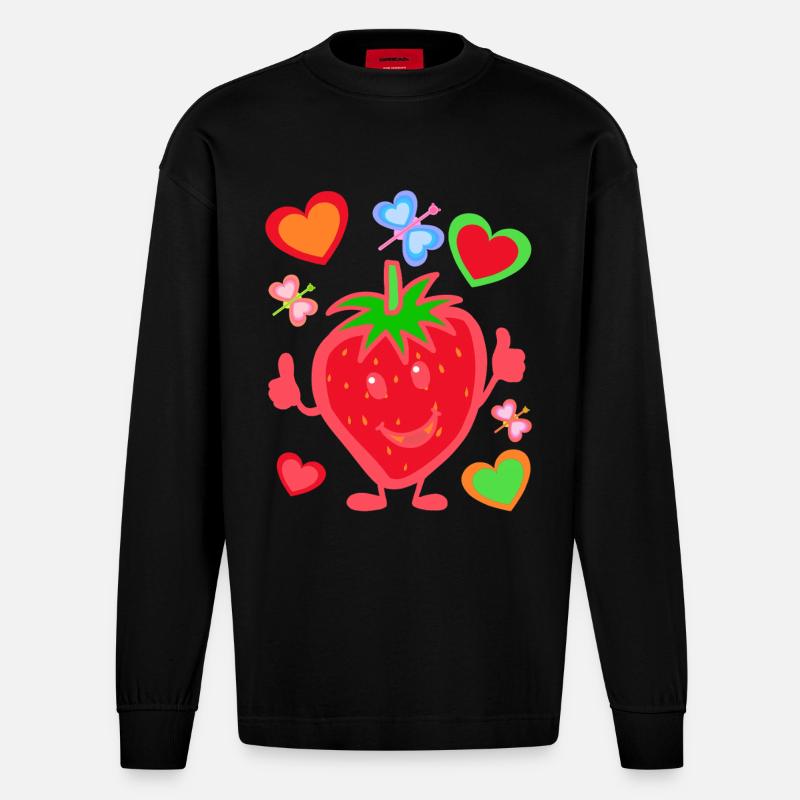 Erdbeere Erdbeer Kinder Kind Sommerzeit - Heavyweight Oversized Organic Langarmshirt Made in EU - SOLID BLACK