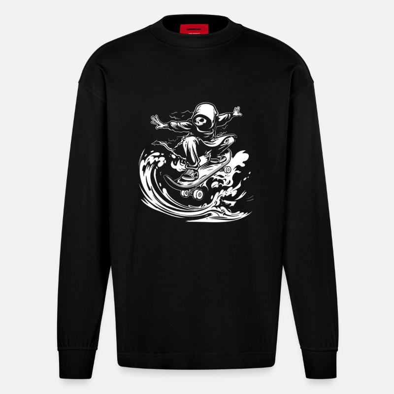 Skateboarding Comic - Heavyweight Oversized Organic Langarmshirt Made in EU - SOLID BLACK