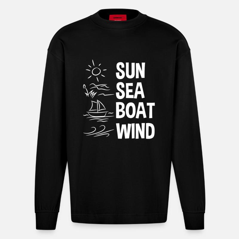 Sonne Meer Boot Wind - Heavyweight Oversized Organic Langarmshirt Made in EU - SOLID BLACK