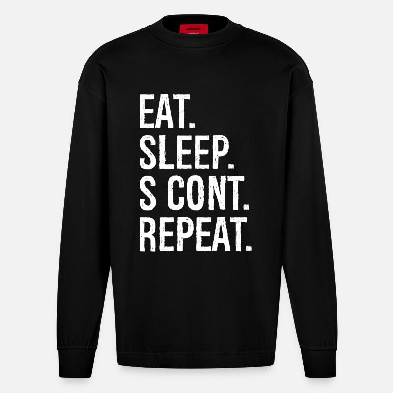 eat sleep s cont repeat - Heavyweight Oversized Organic Langarmshirt Made in EU - SOLID BLACK