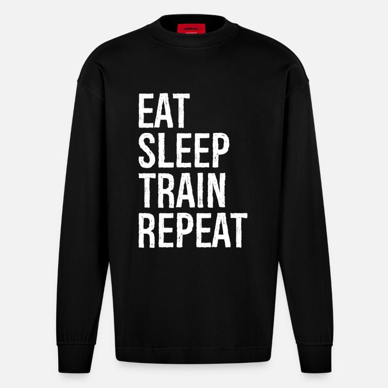 Manger Dormir Train Répéter - Manches longues bio épais oversize fabriqué en UE - SOLID BLACK