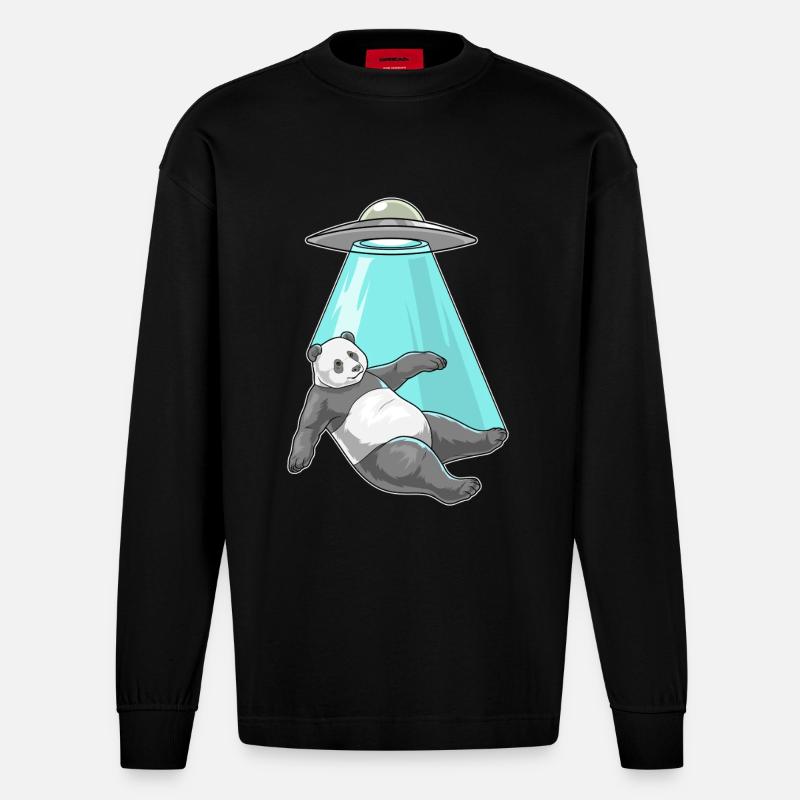Vaisseau spatial Panda - Manches longues bio épais oversize fabriqué en UE - SOLID BLACK
