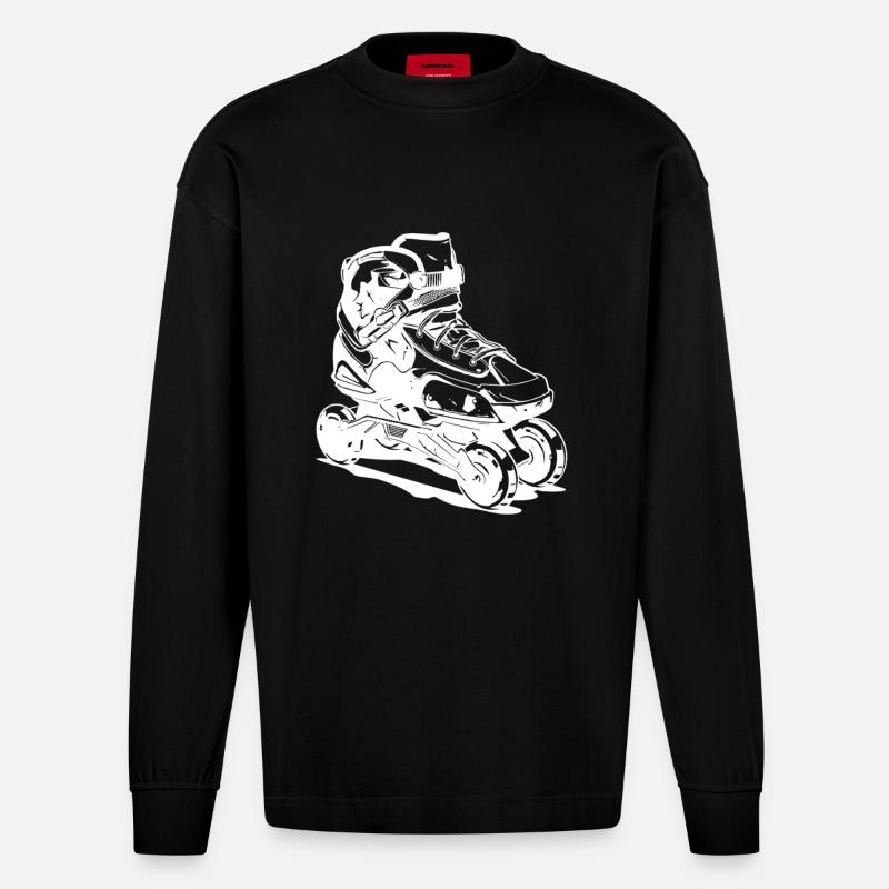 Roller Skates Zeichnung - Heavyweight Oversized Organic Langarmshirt Made in EU - SOLID BLACK