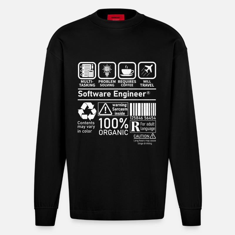 software engineer multi tasking problem solving - Heavyweight Oversized Organic Longsleeve Shirt Made in EU - SOLID BLACK