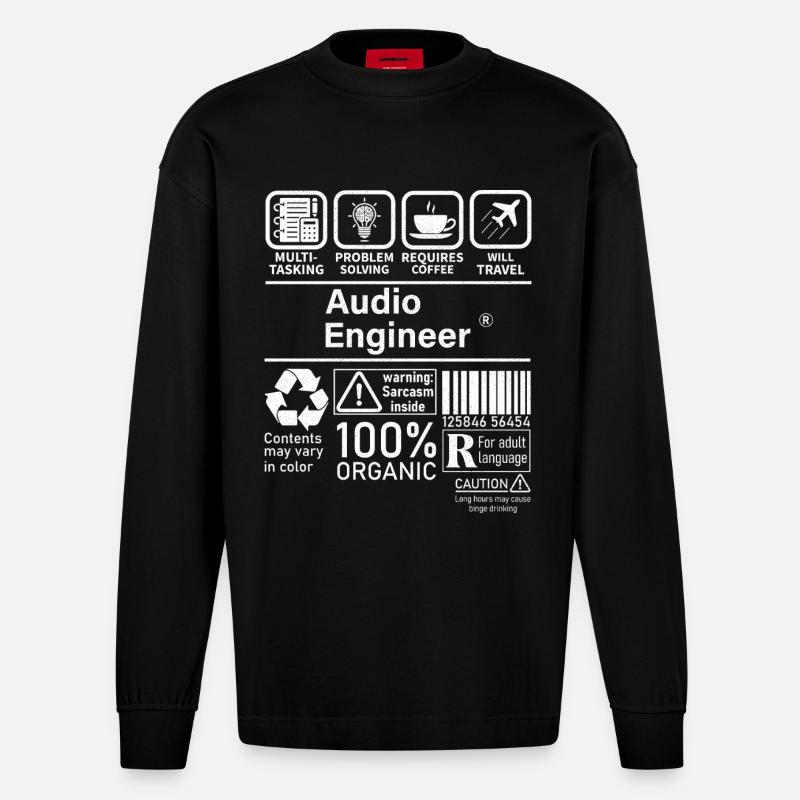 Audio Engineer multi tasking problem solving - Heavyweight Oversized Organic Longsleeve Shirt Made in EU - SOLID BLACK
