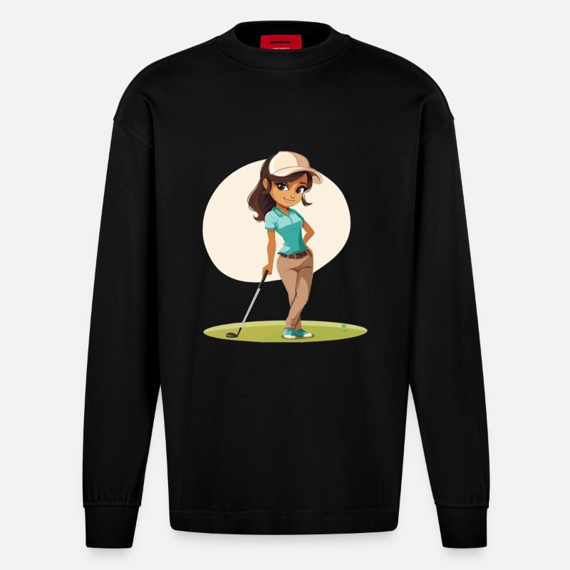Weiblicher Golfer Comic - Heavyweight Oversized Organic Langarmshirt Made in EU - SOLID BLACK