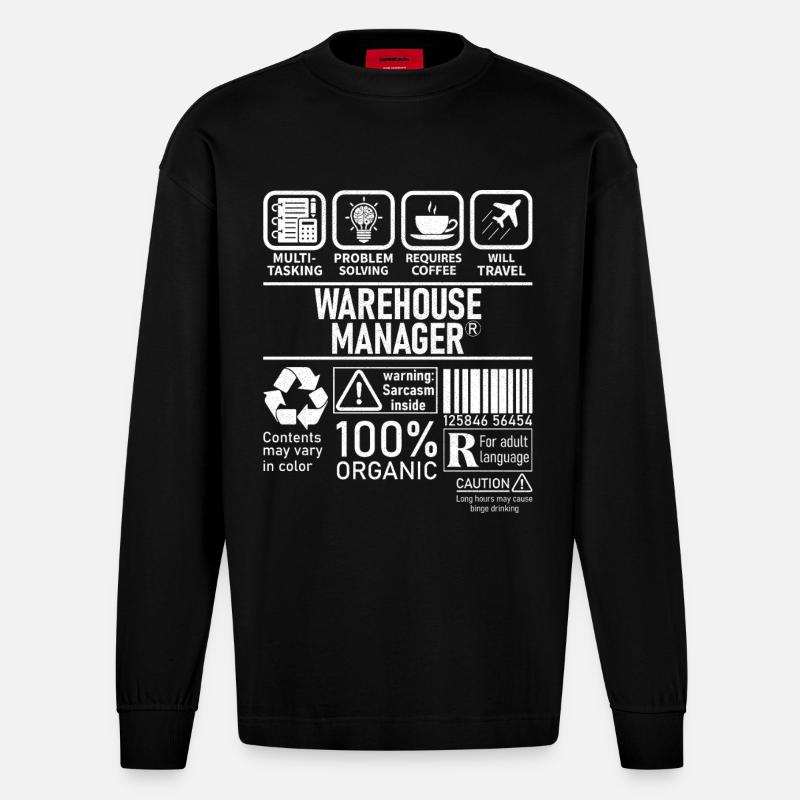 Résolution de problèmes multitâches Warehouse Manager - Manches longues bio épais oversize fabriqué en UE - SOLID BLACK