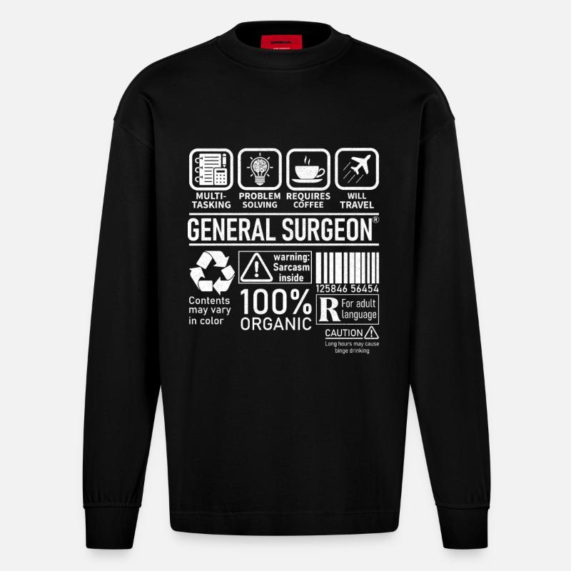 General Surgeon multi tasking problem solving - Heavyweight Oversized Organic Longsleeve Shirt Made in EU - SOLID BLACK