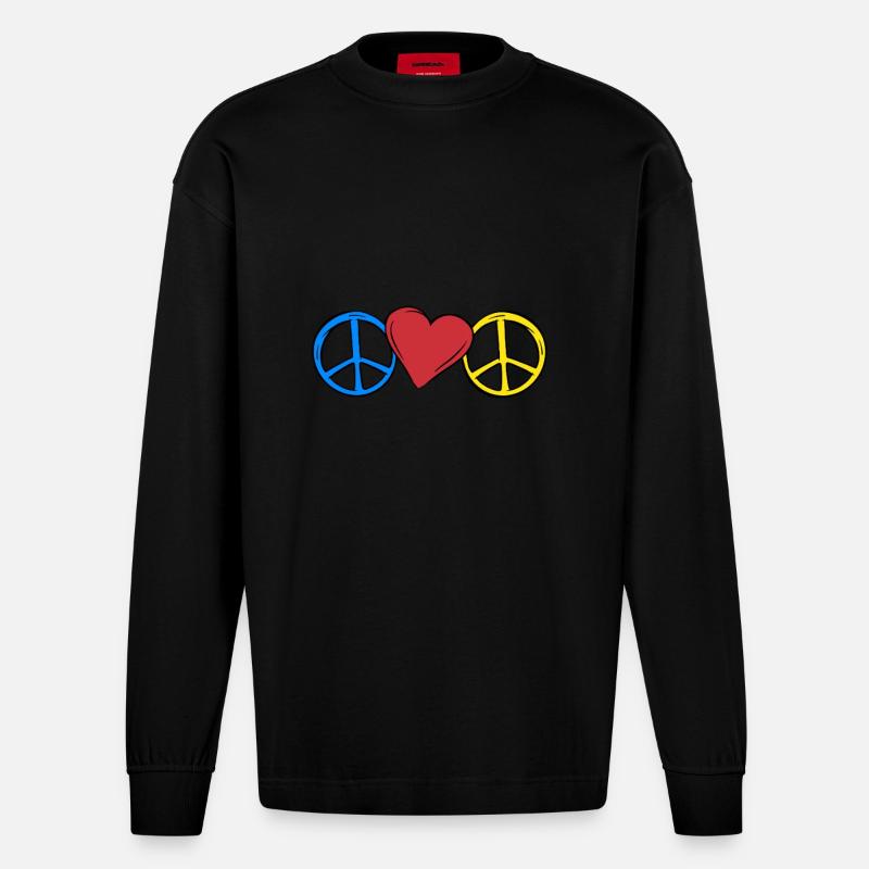 Peace Herz Frieden - Heavyweight Oversized Organic Langarmshirt Made in EU - SOLID BLACK
