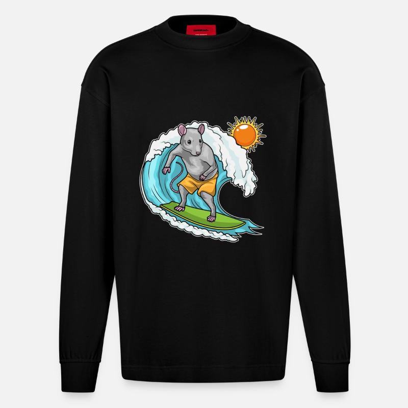 Ratte Sommer Surfer - Heavyweight Oversized Organic Langarmshirt Made in EU - SOLID BLACK