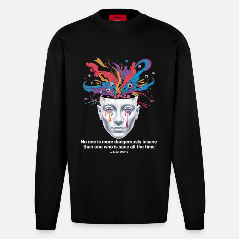 Mind Unleashed | Watts Psychedelic Insight - Manches longues bio épais oversize fabriqué en UE - SOLID BLACK