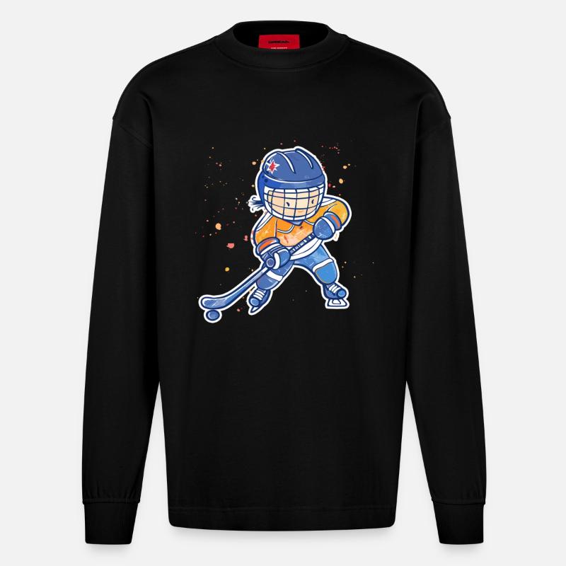 Kleiner Eishockeyspieler - Heavyweight Oversized Organic Langarmshirt Made in EU - SOLID BLACK