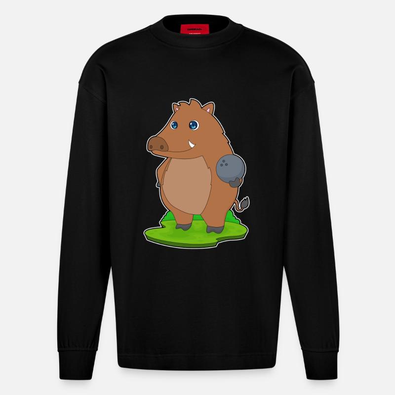 Eber Bowling Bowlingkugel - Heavyweight Oversized Organic Langarmshirt Made in EU - SOLID BLACK
