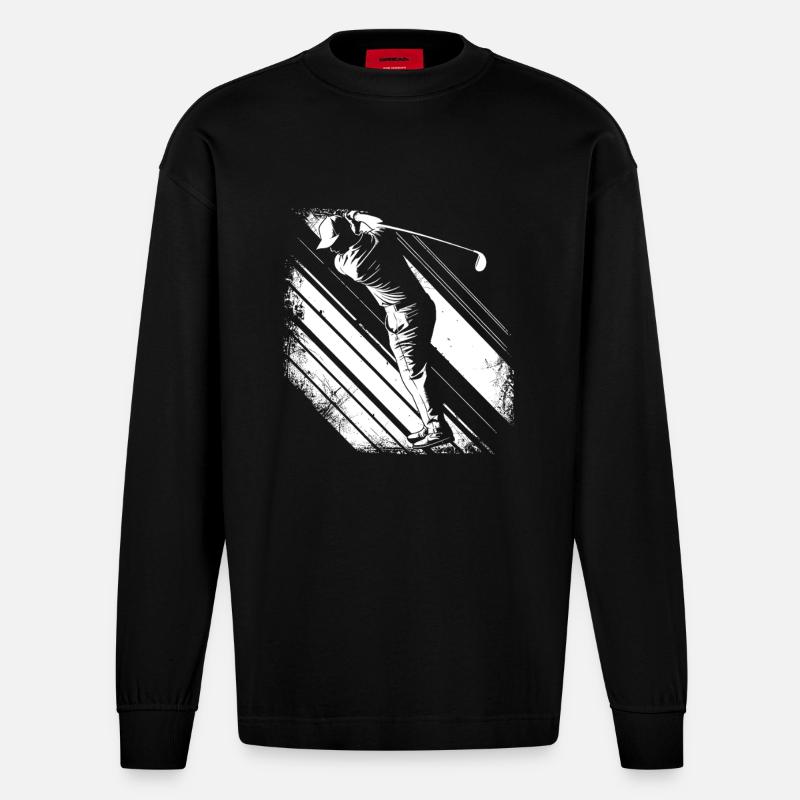 Golfer Grafik - Heavyweight Oversized Organic Langarmshirt Made in EU - SOLID BLACK