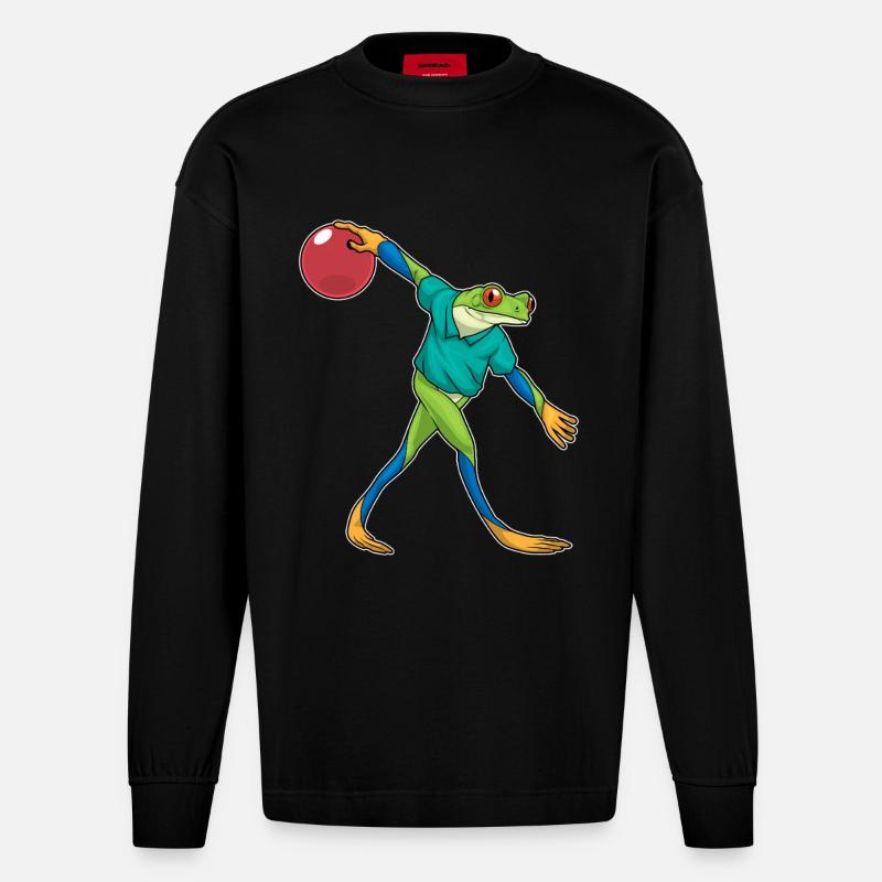 Frosch Bowling Bowlingkugel - Heavyweight Oversized Organic Langarmshirt Made in EU - SOLID BLACK