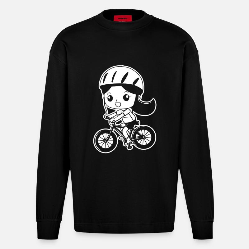 Radfahrerin Comic Stil - Heavyweight Oversized Organic Langarmshirt Made in EU - SOLID BLACK