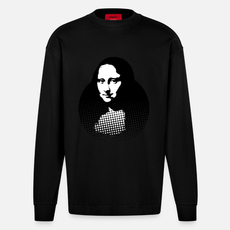 Mona Lisa, Leonardo da Vinci - Heavyweight Oversized Organic Langarmshirt Made in EU - SOLID BLACK