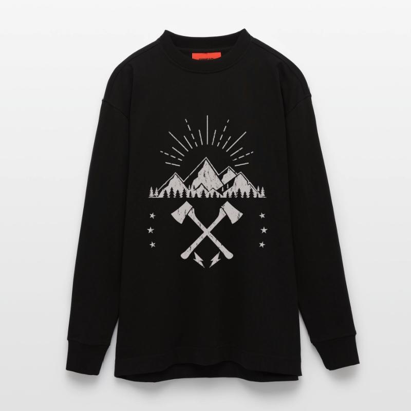 Rugged Mountain Sunrise Axe Emblem Heavyweight Oversized Organic Longsleeve Shirt Made in EU