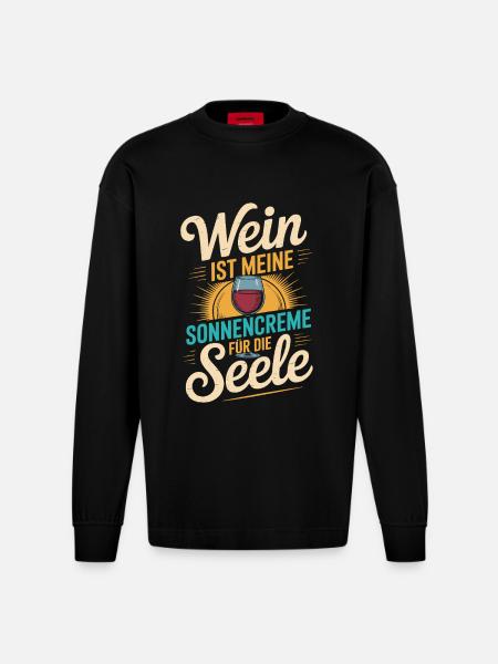Wein als Sonnencreme der Seele - Heavyweight Oversized Organic Langarmshirt Made in EU - SOLID BLACK