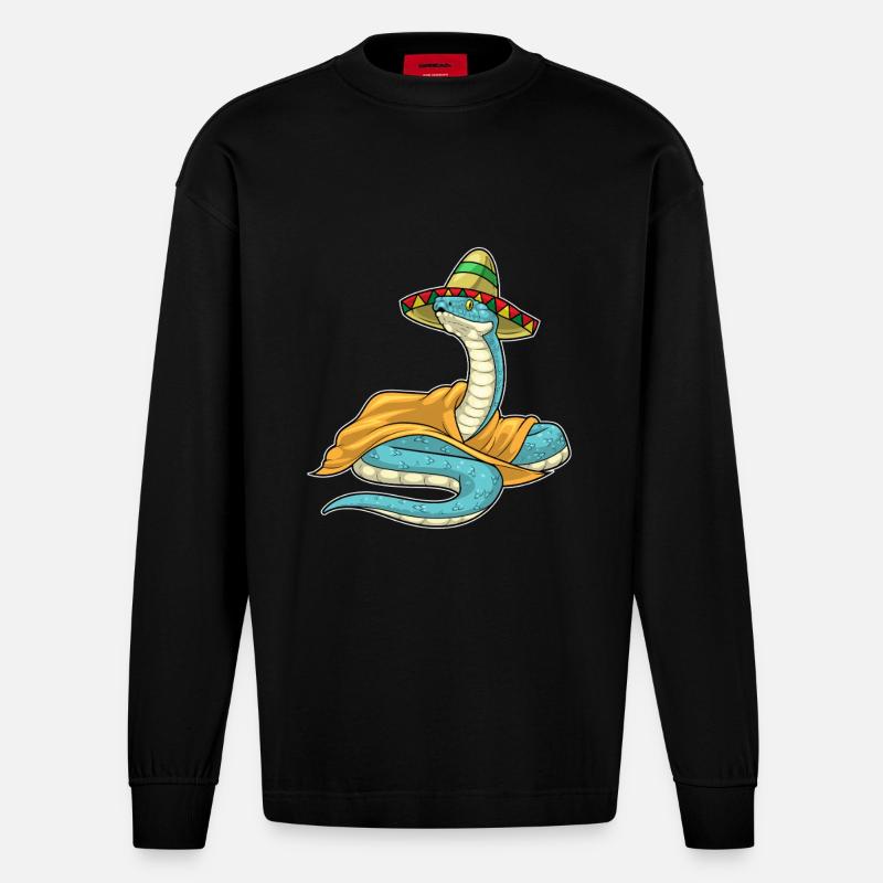Serpent Chapeau Mexicain - Manches longues bio épais oversize fabriqué en UE - SOLID BLACK
