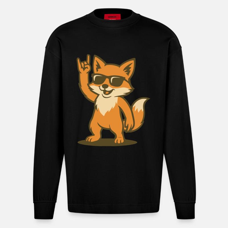 Fox on Fire - Heavyweight Oversized Organic Langarmshirt Made in EU - SOLID BLACK