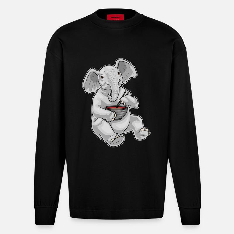 Elephant Bowl Ramen - Manches longues bio épais oversize fabriqué en UE - SOLID BLACK