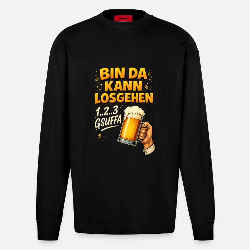 Bin da kann losgehen – Bier-Design - Heavyweight Oversized Organic Langarmshirt Made in EU - SOLID BLACK