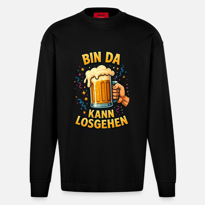 Bier Bierflasche Bierzelt Bierkrug Biergarten - Heavyweight Oversized Organic Langarmshirt Made in EU - SOLID BLACK