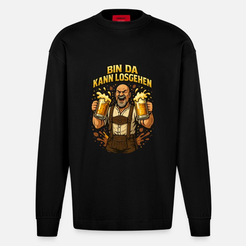 Bier Bierkrug Bierflasche Bierzelt Biergarten - Heavyweight Oversized Organic Langarmshirt Made in EU - SOLID BLACK