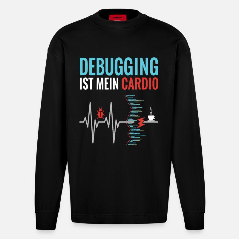 Debugging ist mein Cardio - Programmierer Nerd - Heavyweight Oversized Organic Langarmshirt Made in EU - SOLID BLACK