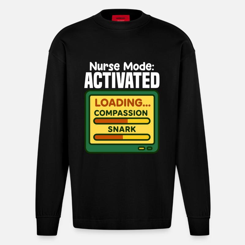 KRANKENSCHWESTER-MODUS AKTIVIERT - SCHWESTER-GESCHENK - Heavyweight Oversized Organic Langarmshirt Made in EU - SOLID BLACK