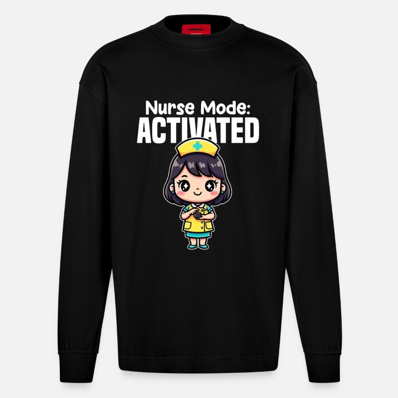 KRANKENSCHWESTER-MODUS AKTIVIERT - SCHWESTER-GESCHENK - Heavyweight Oversized Organic Langarmshirt Made in EU - SOLID BLACK